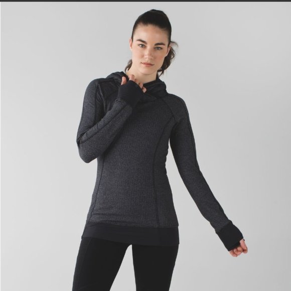 lululemon athletica Tops - Lululemon Think Fast Hoodie Heathered Herringbone Heathered Black Black/Black 4
